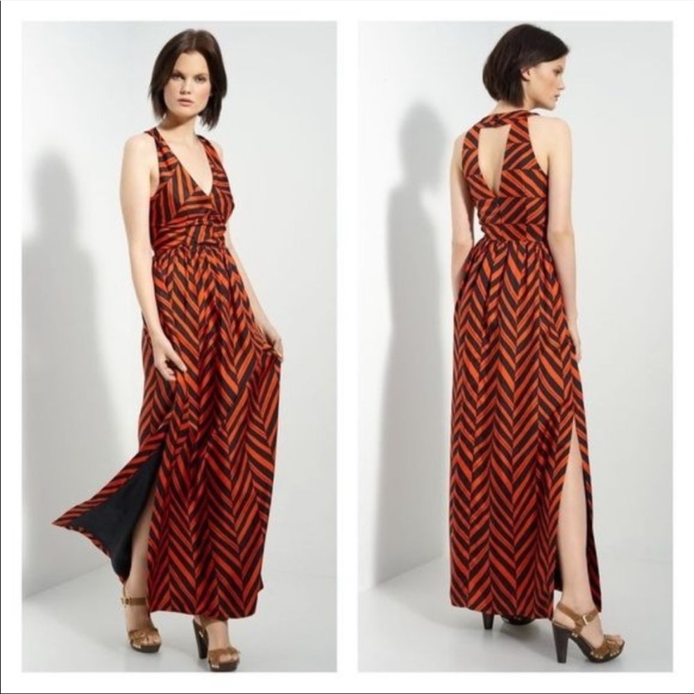 Milly Caroline chevron orange and navy maxi dress size 2